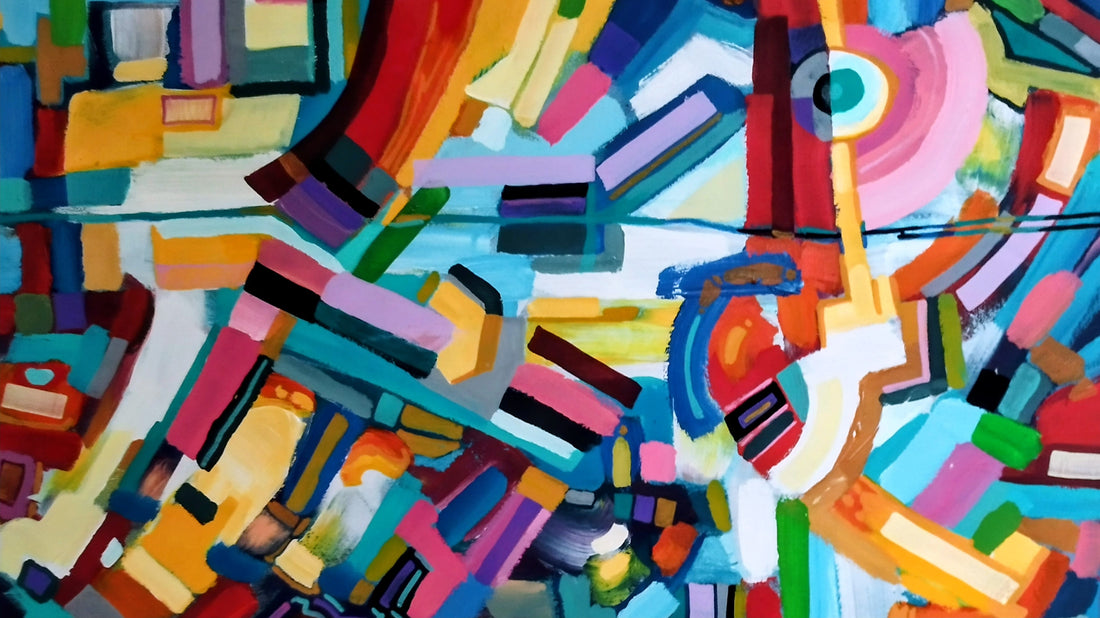 Abstract artwork with vibrant colors and geometric shapes